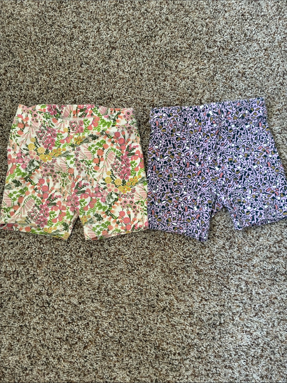 Amazon Essentials Girls' Floral Pink & Lavender Leopard Bike Shorts - 2 Pack